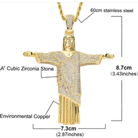 Collier pendentif en laiton plaqué or véritable, collier en zircon, avec pendentif croix de jésus, hip hop