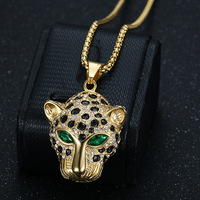Bijoux à breloques animalières mode unisexe yeux rouges tête de léopard Hip Hop collier pendentif en acier inoxydable plaqué or 18 carats pour cadeau