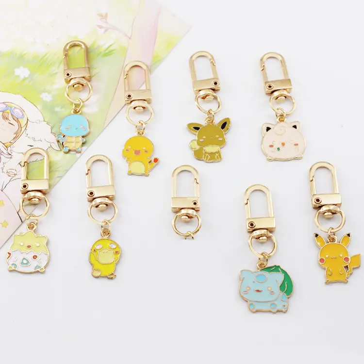 Direct factory metal key chain anime gold plated zinc alloy charms custom soft enamel keychains