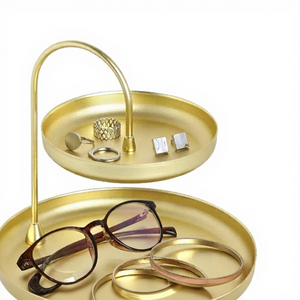 Présentoir à bijoux en métal à 2 niveaux doré, support de rangement pour vanité, porte-bagues et bracelets pour la décoration intérieure - Product Image 6