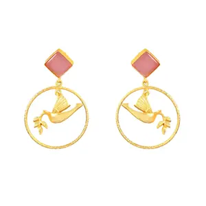 ต่างหูเม็ดกลมสีเงินคุณภาพสูงพร้อมหิน Monalisa ดีไซน์รูปนกชุบทองทองเหลืองสไตล์ทันสมัยสำหรับงานปาร์ตี้ - Product Image 1