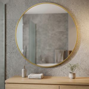 Specchio da Parete Rotondo di Lusso 80 cm con Cornice in Ottone Dorato 4mm di Spessore Stile Contemporaneo Retrò per Sala da Pranzo Bagno e Arredamento Hotel - Product Image 2
