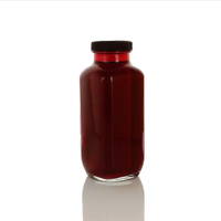 Bouteille en verre carrée miniature bon marché de 12 oz pour boissons gazeuses, contenant pour jus pressé avec bouchon noir, bocal en verre