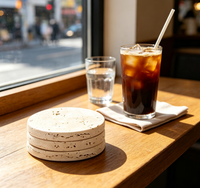 Décoration d'intérieur moderne, sous-verres en pierre de travertin, sous-verres ronds en marbre, vente en gros, sous-verres en pierre de travertin beige pour la maison et l'hôtel