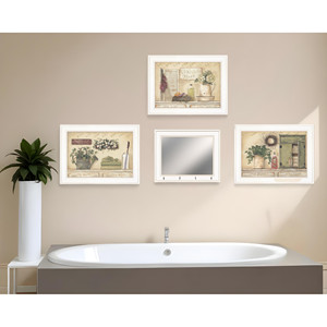 Set di quattro bianco incorniciato da giardino parete arte e specchio con ganci HMS Set da bagno - Product Image 1