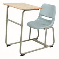 Bureau et chaise intégrés pour salle de classe, gain de place, avec structure renforcée en métal chromé, design moderne pour usage scolaire