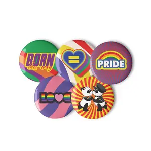 Promotional cheap sublimation logo round safety blank 75mm 58mm 44mm 37mm custom metal tin tinplate button pin badge