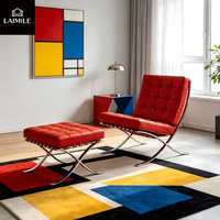 Fauteuil Barcelona, canapé lounge individuel, style nordique minimaliste, pour hôtel, salon, chambre modèle, en cuir et tissu, design de créateur, fauteuil en métal