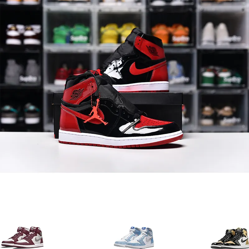 Air Jordan Force 1 Basketballs chuhe 1s Schwarz und Rot Zehen Weinrot für Männer Frauen High Sport Sneakers Nike Basketball Style Schuhe