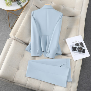 Women's Red Suit Set Polyester Satin Full Sleeve Anti-Wrinkle Office Lady Spring Professional Formal Work Uniform - Product Image 4