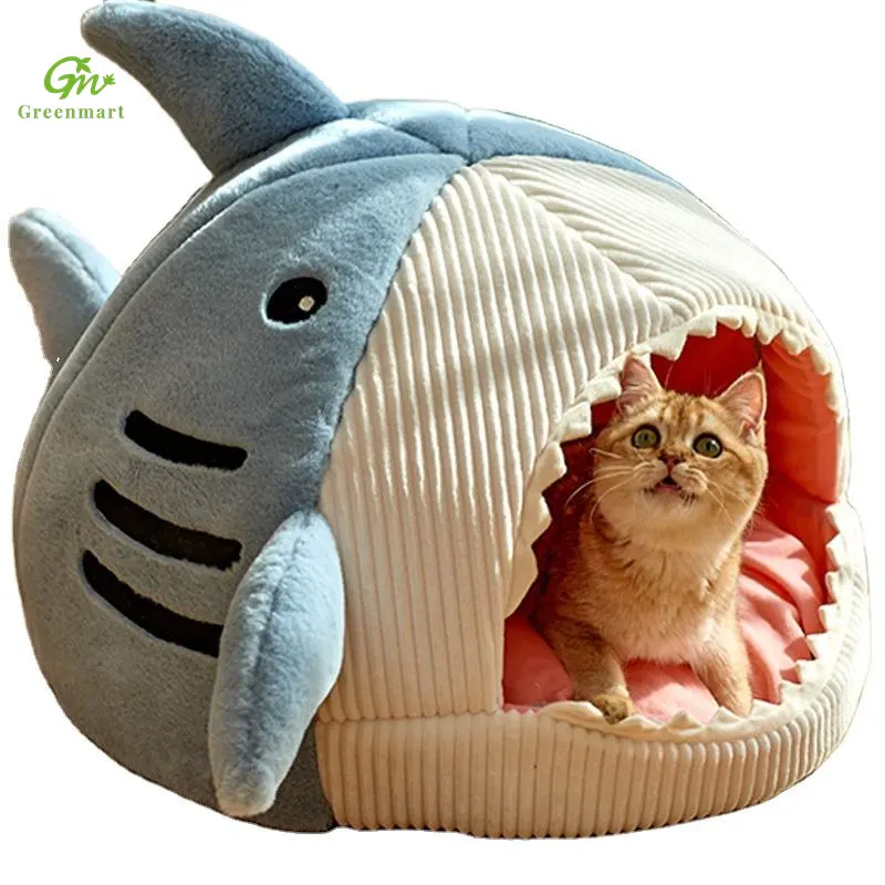 Greenmart New Cross border shark pet kennel cat bed Kennel semi-enclosed cute cartoon objects Cat house