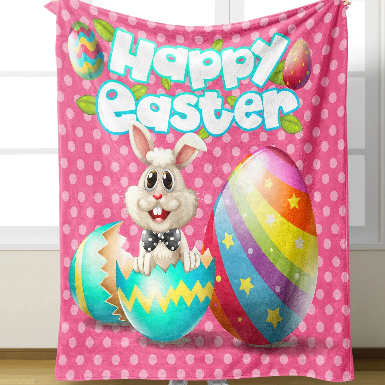 Yeni toptan mutlu paskalya yumuşak pazen atmak karikatür tavşan baskı özel çocuklar için atmak battaniye ev dekor