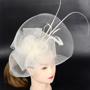 OEM Custom <strong>White</strong> <strong>Fascinators</strong> <strong>Headband</strong> with Feather Women's Tea Party Hat for Kentucky Derby Cocktail Wedding Fancy Dress Party - Product Image 3