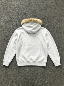 Men's Gray Hooded Pullover Sweatshirt Regular Sleeve Knitted Winter Casual Wear Faux <b>Fur</b> Trim Solid Color - Product Image 2