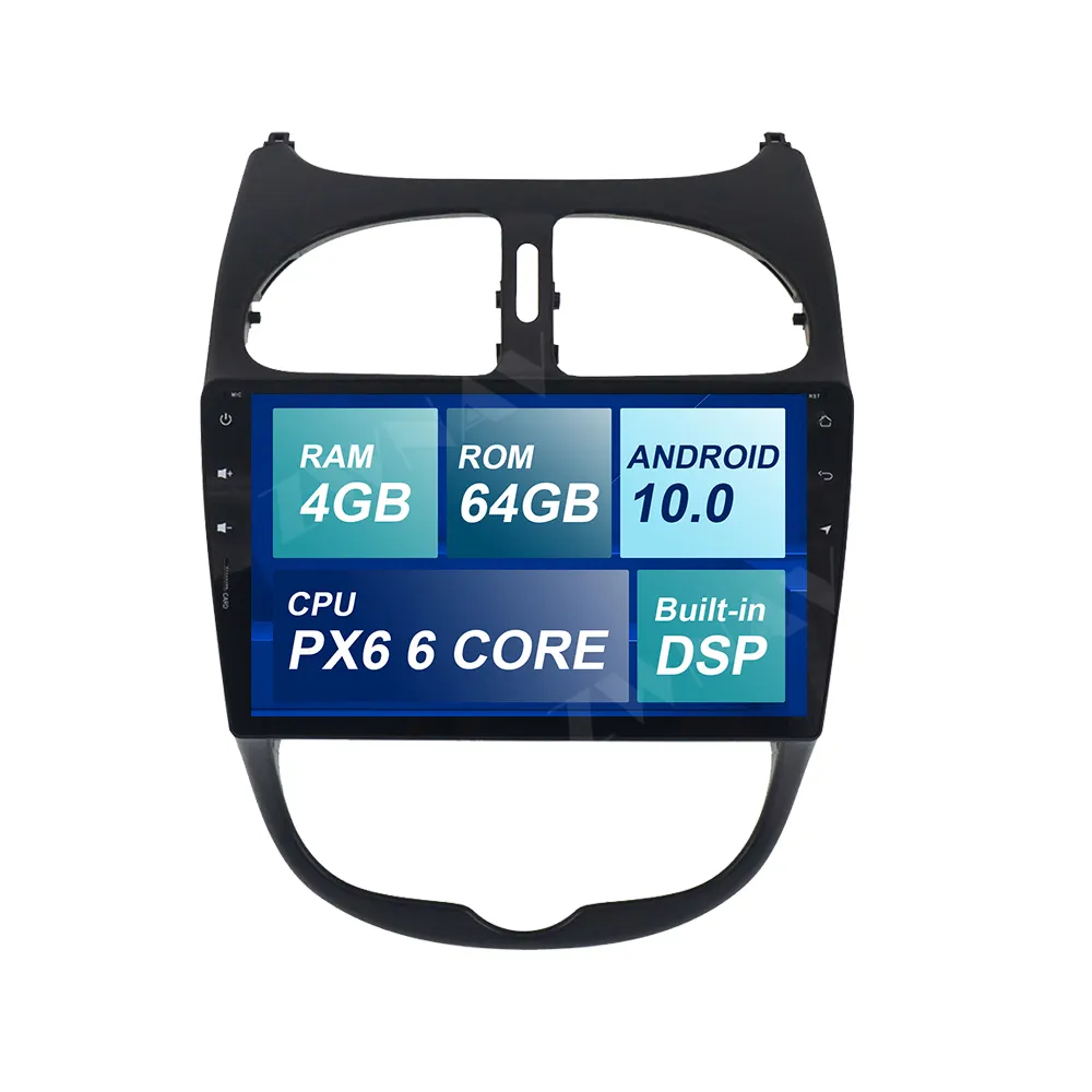 Autoradio PX6, Android 10.0, 4 go/64 go, navigation GPS, Audio/vidéo, unité centrale, stéréo, lecteur multimédia, DVD, cartographie gratuite, pour voiture Peugeot 206 (2000, 2016)