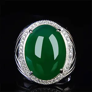 TongLing fashion jewelry silver gold plated gemstone emerald jade ring for women men