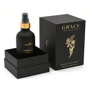 Tùy Chỉnh Nước Hoa Hộp Rỗng Chai 50Ml 100Ml Gói Hộp Quà Tặng Mỹ Phẩm Sang Trọng Gói Cứng Nhắc Hộp Lớp Phủ Giấy Vàng Lá Dập