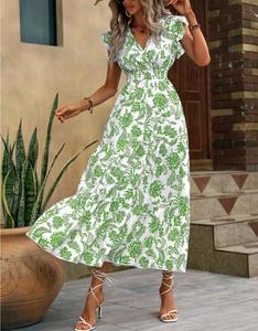 Vestido Casual de Verano para Mujer, Diseño Floral, Tejido de Alta Gama, Ecológico, con Mangas con Volantes, Corte en A, Cuello en V y Cintura Ajustada - Product Image 4