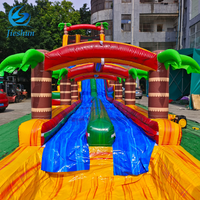 Vente chaude 23 pieds de haut enfants et adultes Double voies eau tropicale palmier toboggan gonflable avec piscine