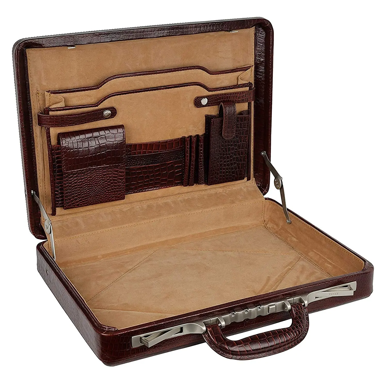 17 дюймов Croco кожаный портфель для мужчин офис с итальянским замком