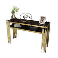 Table console décorative de luxe moderne et durable avec plateau en verre et base en acier inoxydable doré pour couloir ou salon