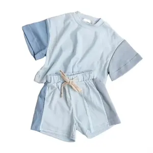 Hot Sales Boy Color Block Boy Set Short Sleeve T Shirt Shorts 2 Piece Child Jogger Set