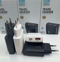 Chargeur mural rapide 65W GaN avec prise EU, ports Type-C et USB-A, PD3.0 QC3.0, matériau ABS pour tablette et téléphone portable