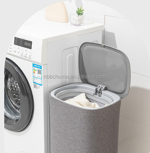 Panier à linge en tissu avec couvercle à pédale, panier à linge à ouverture par le haut, anti-odeurs, 60L, panier à linge portable avec poignées - Product Image 3