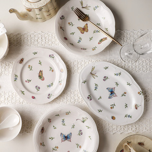 Tableware Household Plate Bowl Set Pattern Ceramic Factory Wholesale Butterfly Minimalist <b>Brown</b> <b>Box</b> White Plate Dish Round,round - Product Image 2