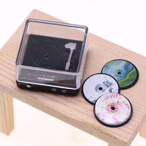 Mini lecteur de disque CD rétro disques alternatifs cadran de rotation fonctionnel plateau ouvrable poupée échelle accessoires 1990s Tech décor - Product Image 1