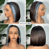 Perruque courte bob 99J 13x4 Lace Front, cheveux humains brésiliens lisses, 10 pouces, double épaisseur, avec ligne de cheveux naturelle