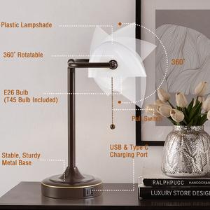 USB Type <span class=keywords><strong>C</strong></span> Flexible Eye-Caring Eco-Friendly Retro Table Lamp Traditional Pull Chain Switch <span class=keywords><strong>T45</strong></span> Bulb Inclus pour Home Office - Product Image 5