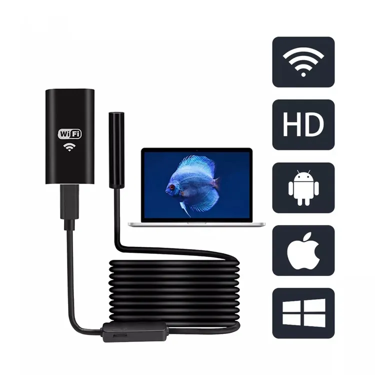 720P HD 8mm 2m Hard Cable Wifi Endoscope IP67 Industrial Inspection USB Endoscope Camera for Android