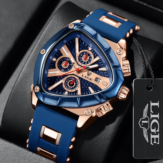 LIGE LG89103 Watch Sport Triangle Big Dial Chronograph Quartz Watches Men Sports Watches Male WristWatch Clock Relogio Masculino