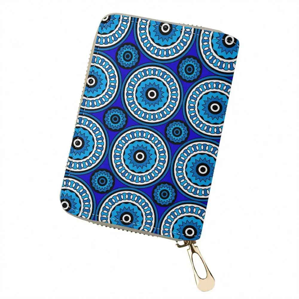 Custom Sublimation Wallet African Tribal Blue Kaleidoscope Pattern Fabric 2024 Mini Coin Purse Wallet Card Holder Women