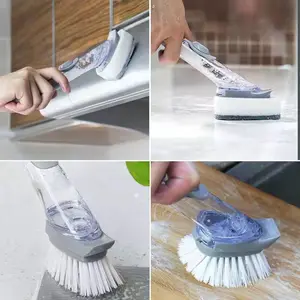 Kitchen Tools Dishwashing Clean Cepillos De Limpieza Cleaning Brushes Long Handle Brush Dish Washing Brush 2 In 1 With Sponge