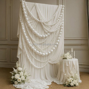 Décorations de fond de scène de mariage romantiques, guirlande de perles blanches suspendue, <span class=keywords><strong>grand</strong></span> nœud géant, rideau de perles en mousse - Product Image 2