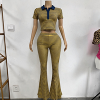 Ensemble de survêtement tendance Y2K à rayures pour femme 2026 – Haut à manches longues et pantalon en coton et élasthanne – Tenue décontractée d'automne