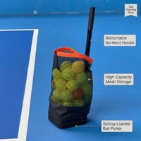 Panier de ramassage de balles de pickleball et de tennis portable et rétractable, à ressort, sans flexion, pour l'entraînement multi-balles, sac en filet