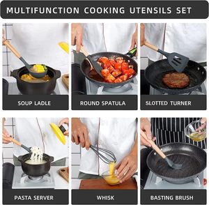 Ensemble de 14 ustensiles de cuisine en silicone : spatules, cuillères, louches avec manche – Outils de cuisine - Product Image 4