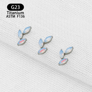 Titanium <b>Opal</b> Inlay <b>Earrings</b> F136 4.6mm Plant Shape <b>Studs</b> For Ear Bone Piercing Jewelry Daily Wear - Product Image 3