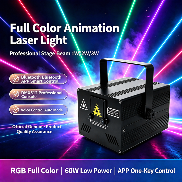 1W 2W 3W RGB Full Color Animation Laser Light APP DMX512 Control Stage Effect Lighting DJ Club Party Beam Projector