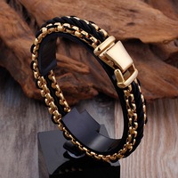 Bracelet jonc tressé en acier inoxydable plaqué or de haute qualité pour homme, style punk, étanche, avec chaîne torsadée