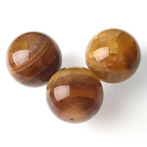 Healing Crystal Folk Crafts Gemstone Quartz Ball Natural Yellow Fluorite Sphere For Sale
