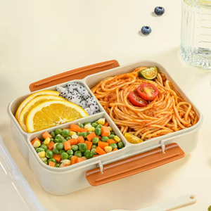 Large Capacity 3 Compartments Heatable Leak Proof Portable Square Plastic Bento <b>Lunch</b> <b>Box</b> Transparent Top Lid School Ready - Product Image 5