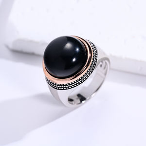 Anillo de Plata de Ley 925 para hombre con ónix negro Natural hecho a mano diseño de corona Vintage anillo de patrón personalizado chapado en rodio - Product Image 5