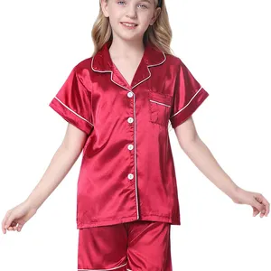 NANTEX-Conjunto de pijama de satén para niños y niñas, ropa de dormir de seda lisa de COLOR sólido de alta calidad con botones, 2 piezas