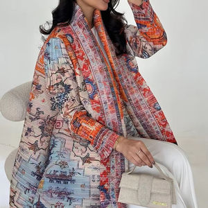 WD645 chaqueta plisada con estampado para mujer musulmana estilo Vintage Abaya cortavientos verano longitud poliéster Dubai estilo árabe - Product Image 1