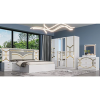 Ensemble de chambre à coucher moderne de luxe en bois rembourré et extensible avec lit king-size à LED, armoire et coiffeuse pour mobilier de maison, villa, hôtel