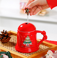 Mug en céramique de Noël simple de 400 ml avec couvercle et cuillère, cadeau de Noël créatif pour le bureau, pour filles